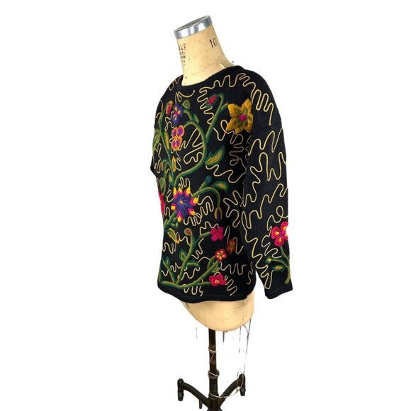 Wool sweater pullover jumper embroidered floral by Sigrid Olsen Size M - Picture 5 of 9